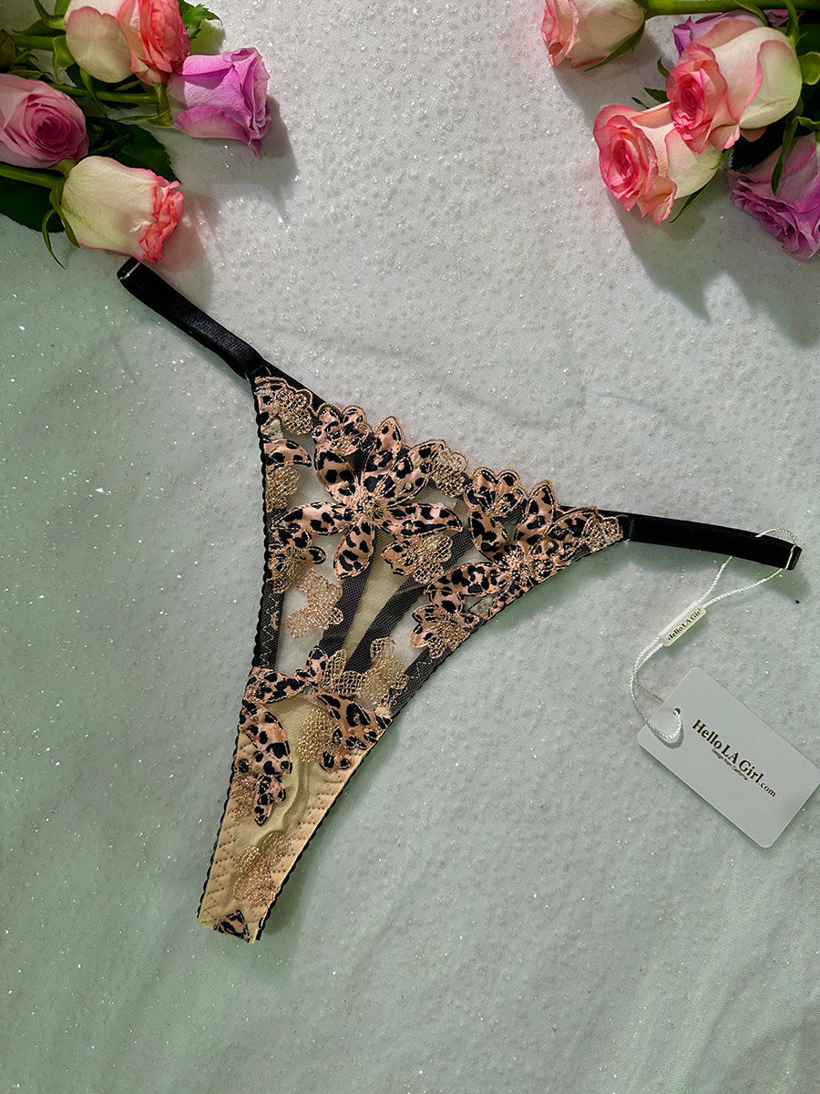 Leopard Print Lace Lingerie Set With Floral Details Hello.LA.Girl